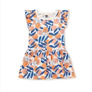Tea Collection Orange Peach Fruit Blue Sun Dress Cotton Summer Girls Size 12